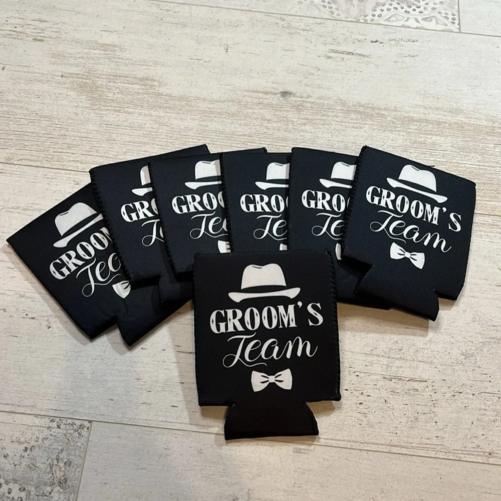 Groom’s Team Black and White Drink Koozies Set of 7